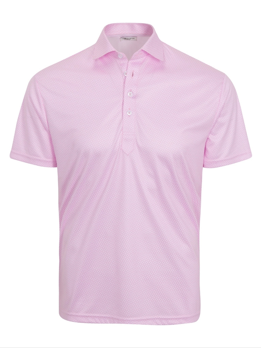 Collars & Co Pink & White Print Men's Pink Short Sleeve Polo Shirt